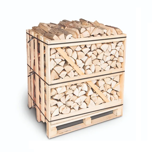 1 m³ Brennholz in Gitterbox — Birke, kammergetrocknet, leicht brennbar