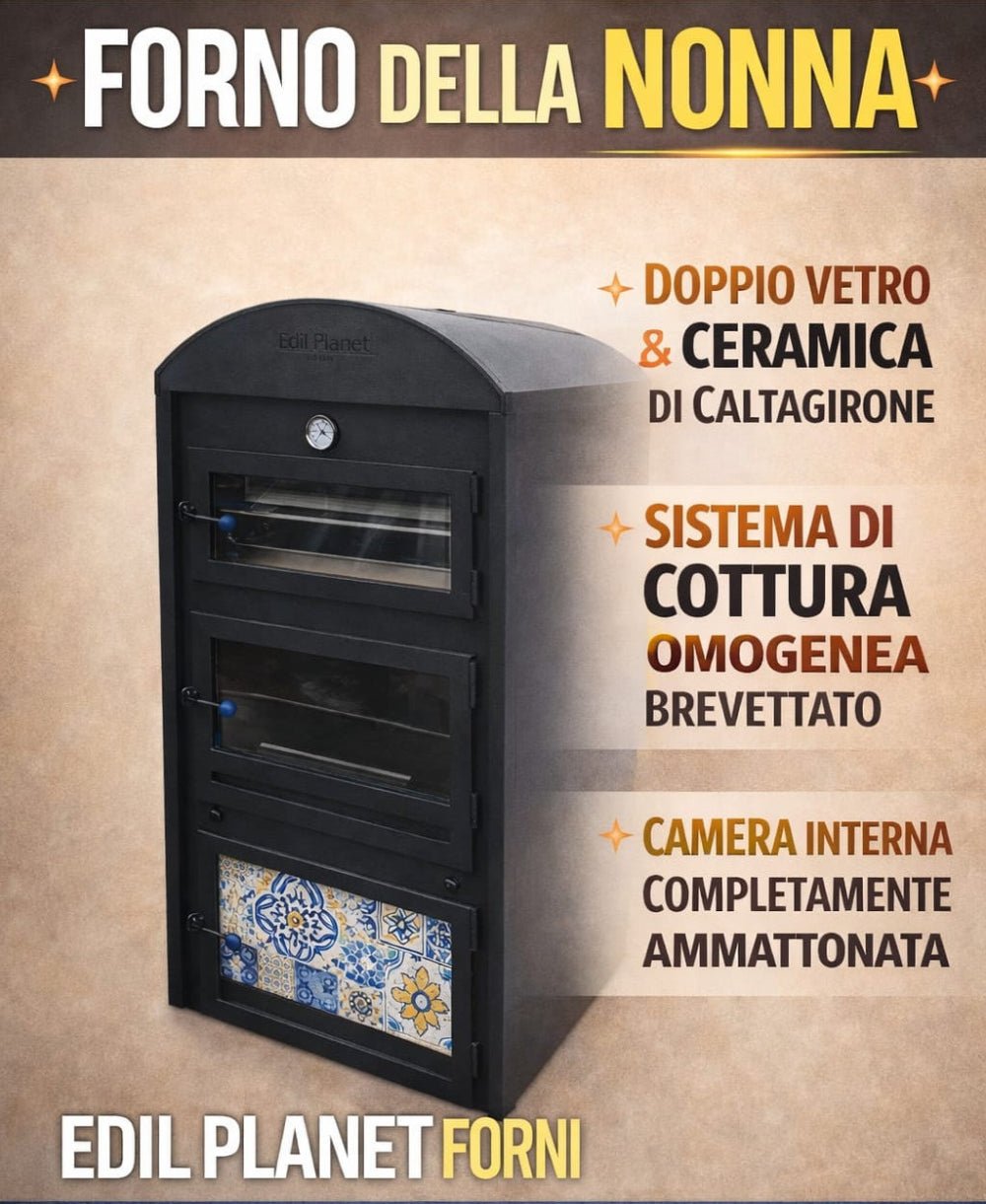 Edil Planet Forni® Forno Della Nonna Holzbackofen mit Doppelglastür
